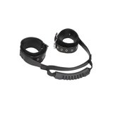 Bonded Leather Handcuffs with Handle and Adjustable Straps