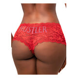 Hustler Rhinestone Logo Lace Boyshort - Red - One Size XL