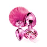 Nixie Metal Butt Plug Set Pom Pom and Jewel Inlaid - Pink