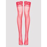 Lovehoney Plus Size Red Diamond Net Lace Top Hold-Ups - One Size Queen - Red