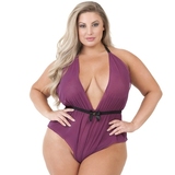 Lovehoney Plus Size Barely There Wine Sheer Crotchless Teddy