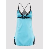 Lovehoney Plus Size Turquoise Satin and Lace Chemise Set - 3X / 4X - Blue