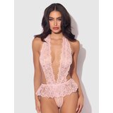 House of Desire Pink Jocelyn Lace and Pearl Crotchless Body - Large - Pink