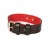 Red Trim Black Leather Collar With D Ring