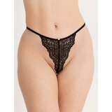 Lovehoney Satin Romance Black Lace Pearl Thong - One size - Black