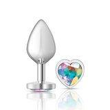 Clear Iridescent Heart Gem Silver Metal Plug - Medium