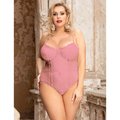 Late Night Pink Eyelash Lace Plus Size Caged Teddy
